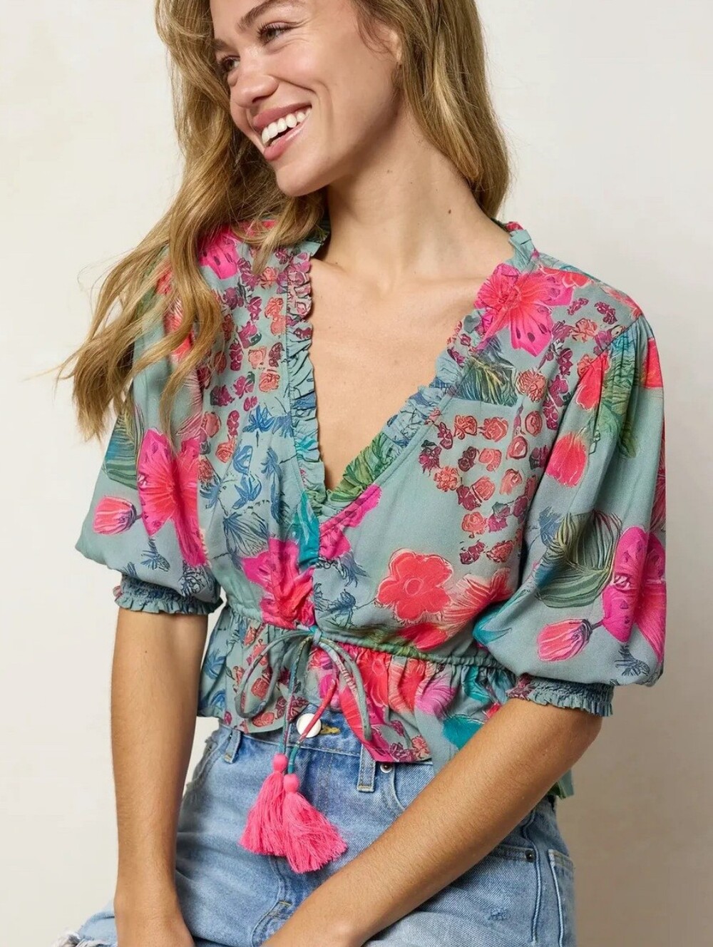 NATURAL LIFE Elisa Ruffle Tie Top